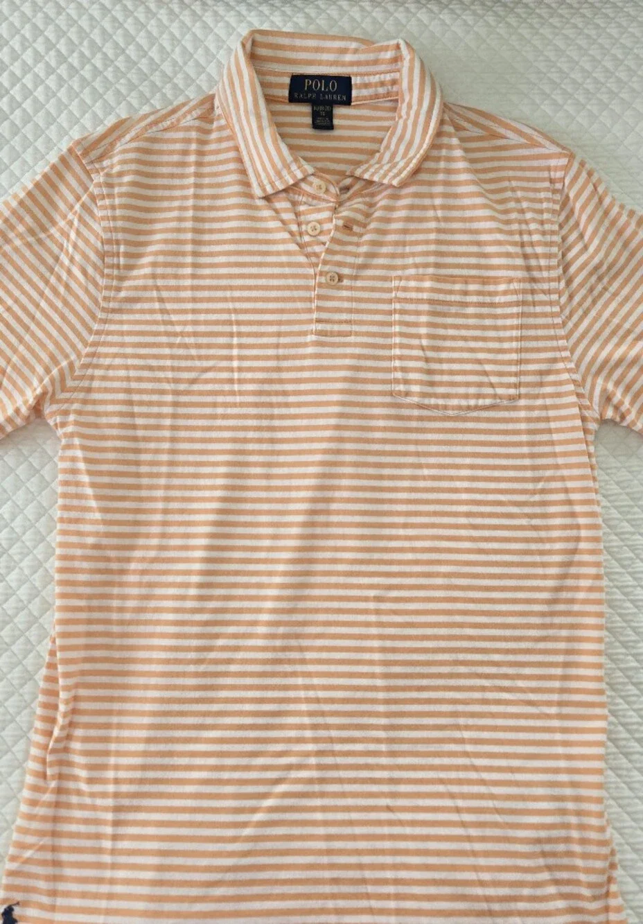 Ralph Lauren Polo Short Sleeve Striped Polo Shirt in Peach and White
